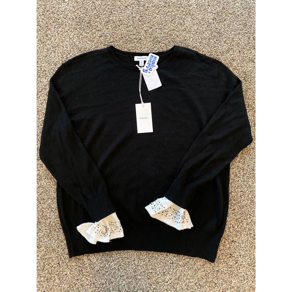 Nordstrom Black Crewneck Wool Blend Sweater - Medium